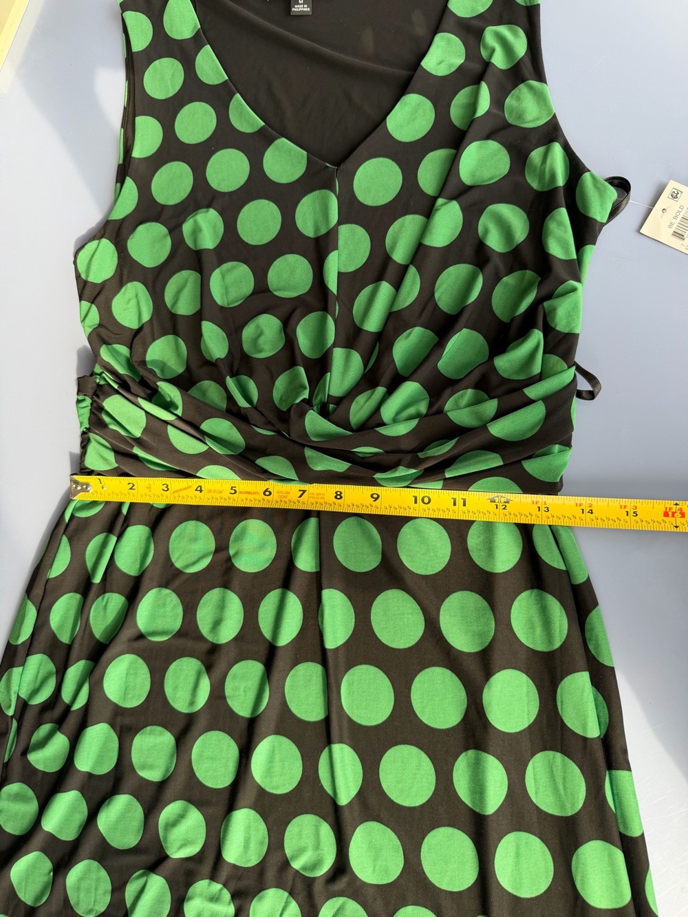 INC International Concepts Black Midi Dress with Green Polka Dots - Picture 7 of 9
